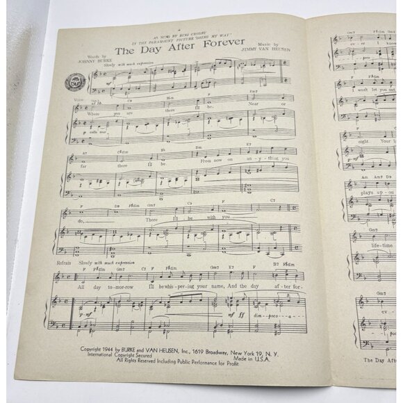 The Day After Forever Vtg Piano Sheet Music Bing Crosby Going My Way 1944 - Picture 2 of 6